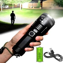 Lanterna Tática Recarregável | LED Alta Potência Tipo Sabre de Luz 2000M De Alcance | 4 Modos | USB | Resistente à Água e Impacto | Recarregavel | Compacta e Durável | Zoom regulavel