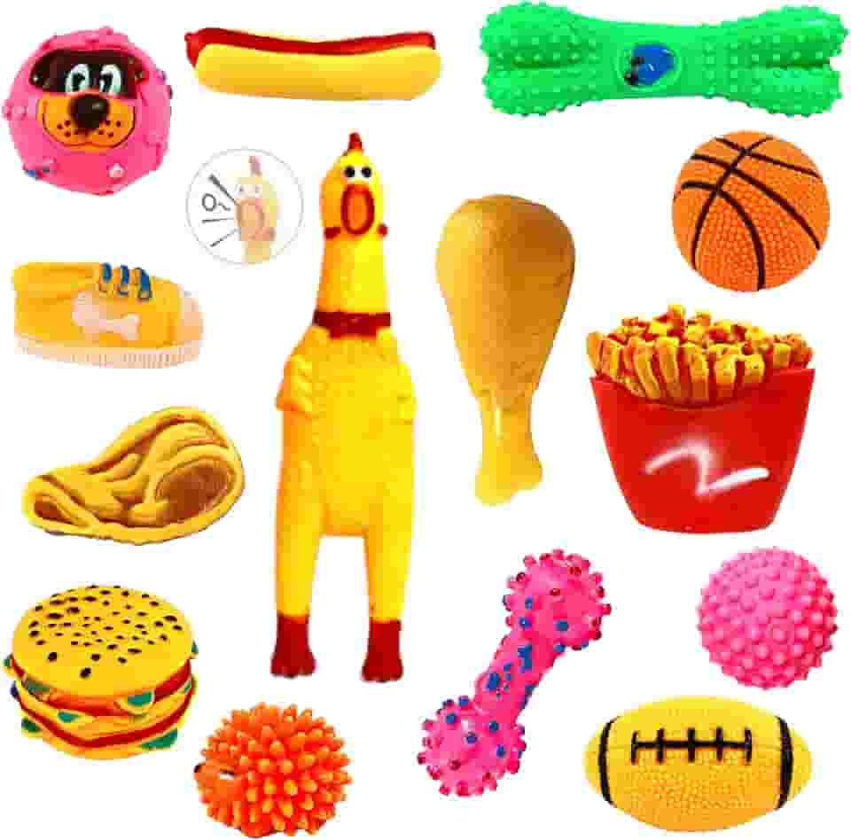 Kit 5un Brinquedo para Filhote Mordedor para cachorros Bolinha Galinha Sonoro Pet