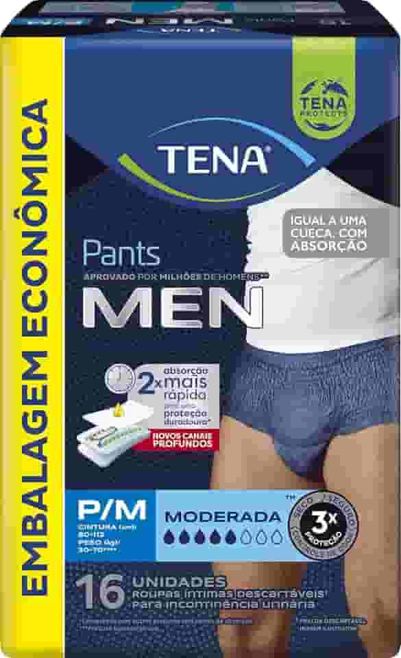 Tena Pants Men, Cueca Descartável para Incontinência Urinária, Azul Marinho, P/M - 16 unidades