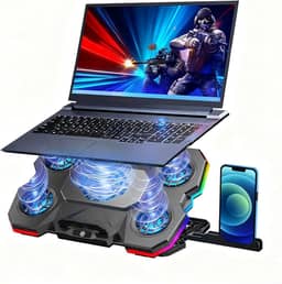 Base Cooler Notebook com 5 Ventiladores de Alta Performance até 2.600 RPM,10 Modos RGB,5 Níveis de Ângulo Ajustável para Laptops 9-17 Polegadas - Suporte com Cooler Universal,Resfriamento Silencioso