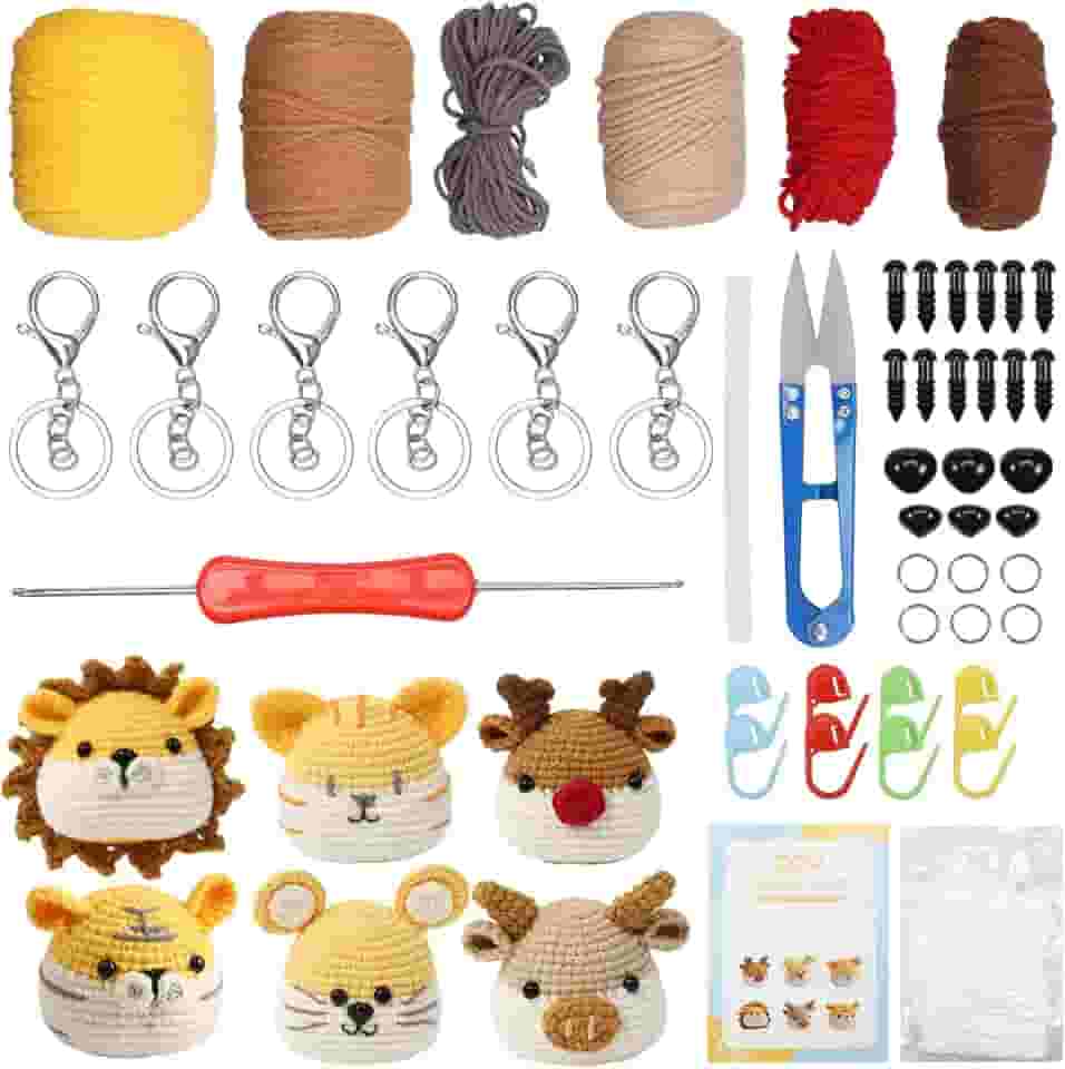 Kit de crochê para iniciantes, kit interessante de crochê com animais fofos, kits versáteis de animais de crochê, kits de animais de crochê incluem vídeos tutoriais, fios, olhos, enchimento, gancho de