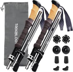 TREKOLOGY Bastões de trekking Trek-Z Cork Grip – Bastões de caminhada dobráveis leves, altura ajustável, design compacto de viagem, bengalas de alumínio de nível aeronáutico para homens e mulheres