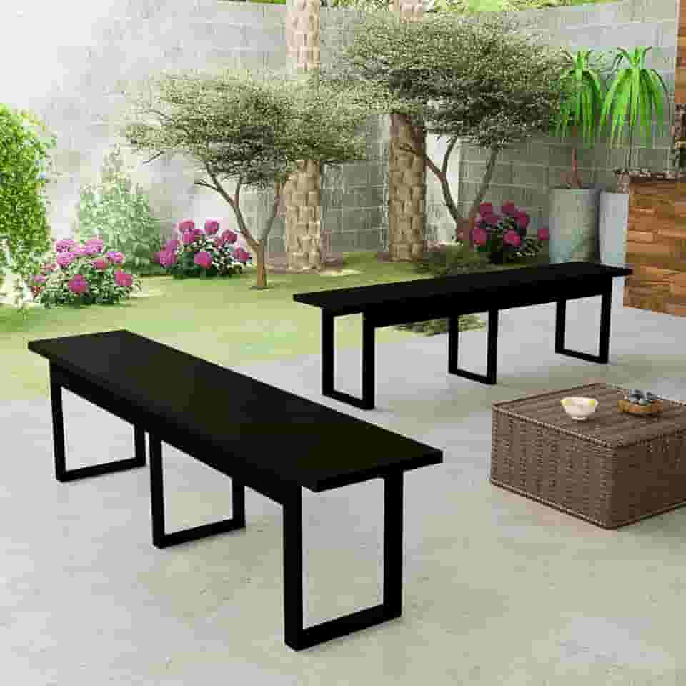Kit Banco De Madeira MDF Com Base De Ferro Estilo Industrial Para Jardim Varanda Área Gourmet (Preto)