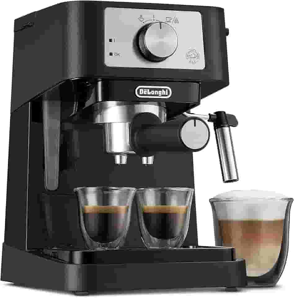 De'Longhi Máquina de café expresso manual Stilosa, cafeteira compacta, bomba de pressão de 15 barras, espumador de leite manual para café expresso único e duplo autêntico, lattes e cappuccinos
