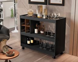 Bar Aparador Buffet Para Sala Com Adega E Rodízios 4050 – Modelo Moderno (PRETO)