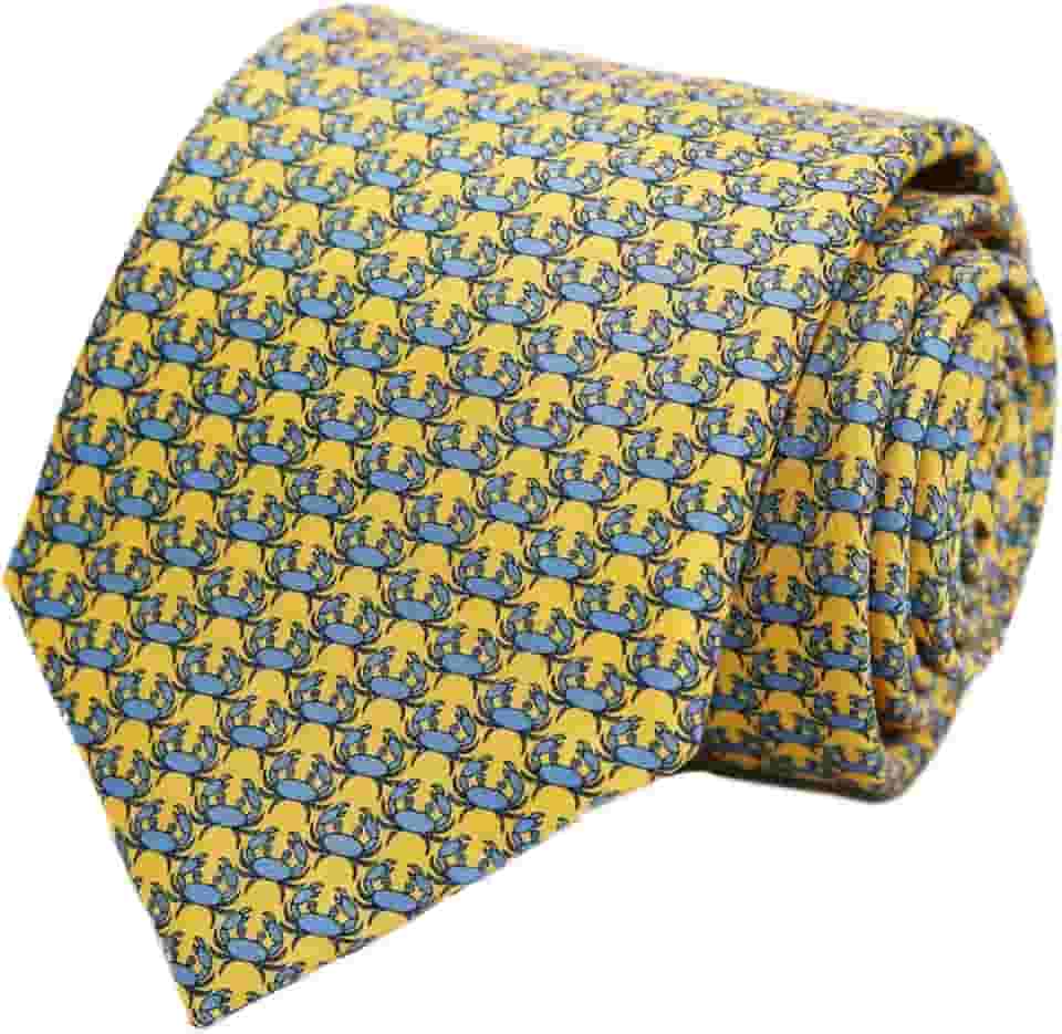 Gravatas masculinas 100% seda feitas à mão com estampas de animais + caixa de presente.., Caranguejos - azul marinho em amarelo dourado, Regular Length - 59'