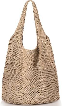 Bolsas de praia de palha para mulheres - Bolsa de ombro de tecido de verão, bolsa de praia grande para mulheres para férias, Cáqui novo, 14 x 14 x 14 inches