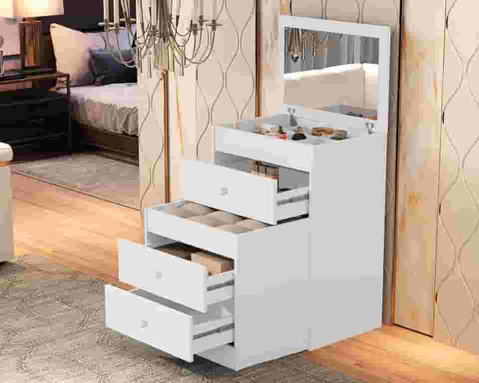 Penteadeira Olivia 3 Gavetas Banqueta Embutida com Rodizios Branco