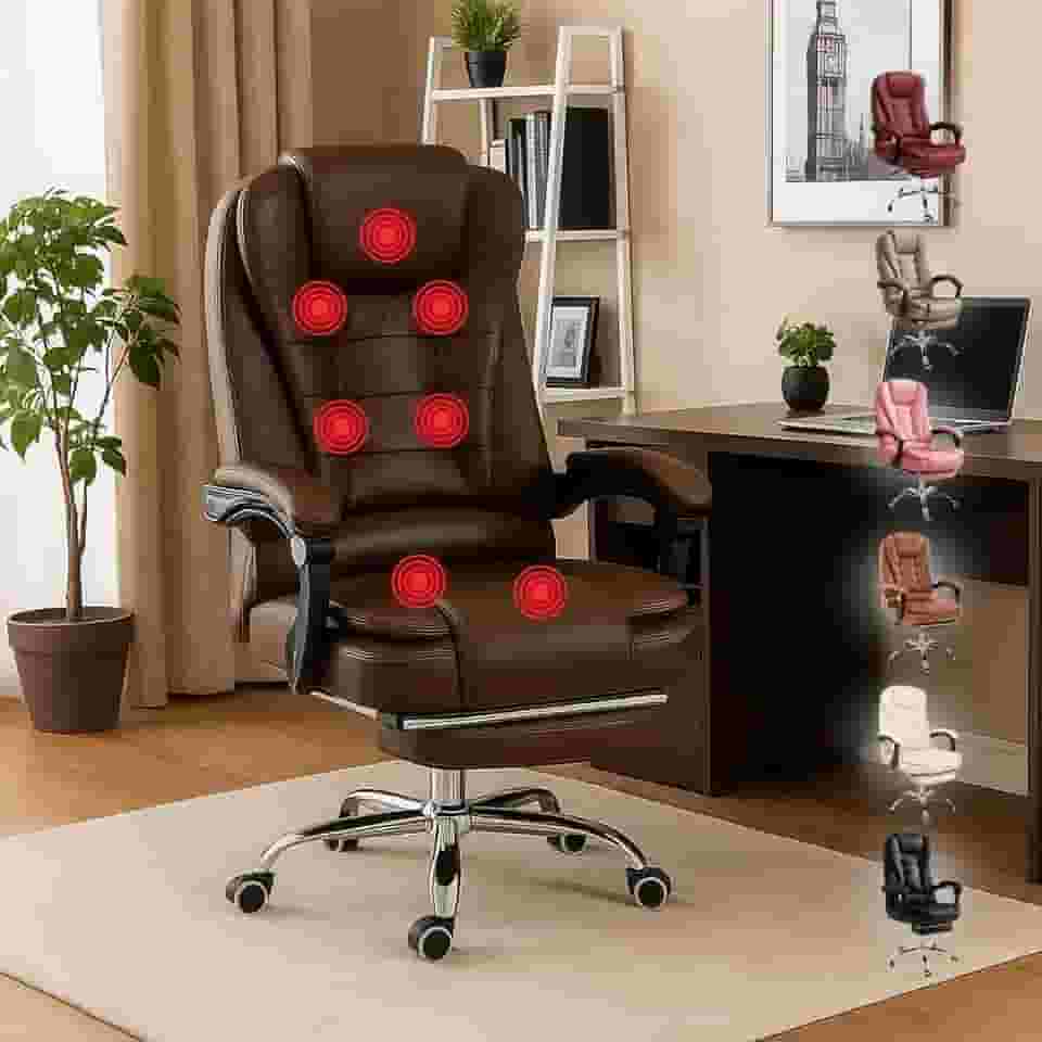 Cadeira de Escritório de Massagem Presidente Home Office Giratória Executiva (Marrom Escuro)