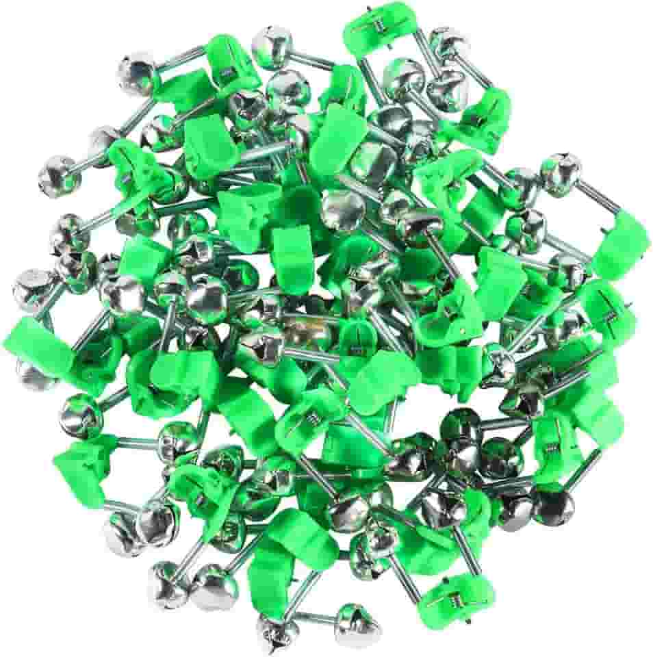 50 clipes de sinos de pesca de plástico com alarme de vara de pesca com dois sinos de alerta