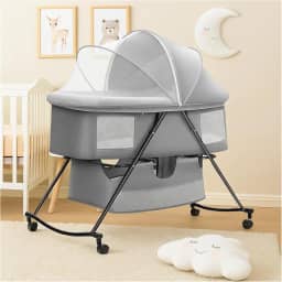 PIPDIP Berço De Balanço Para Bebês, Até 5 Meses de Idade, Suporta até 15kg, Ergonômico, Trava nas Rodinhas, Cinza.