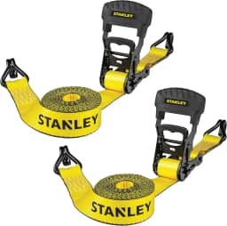 STANLEY S1007 Tiras de amarração catraca preta/amarela 3,8 cm x 16' - Carga de trabalho segura de 500 g/Resistência à ruptura de 1,5 kg, pacote com 2