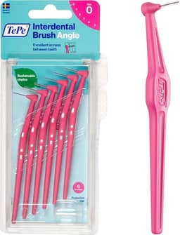 TEPE Ângulo de escova interdental, escova dentária angular para limpeza de dentes, pacote com 6, 0,44 mm, espaços extrapequenos/pequenos, rosa, tamanho 0