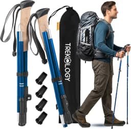 TREKOLOGY Bastões de trekking – Bastões de caminhada leves e ajustáveis para homens e mulheres – Alumínio durável, compacto e dobrável com aderência confortável – Perfeito para caminhadas, caminhadas
