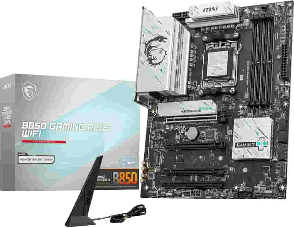 MSI Placa-mãe B850 Gaming Plus WiFi, ATX - Suporta processadores AMD Ryzen 9000/8000/7000, AM5 - DDR5 Memory Boost 8200+ MT/s (OC), PCIe 5.0 x16 e 4.0 x16, M.2 Gen5, Wi-Fi 7, 5G LAN