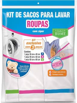 Kit 3 peças Saco para Lavar Roupa com zíper - Tam. P, M, G | Premium Home (Ref.: 429)