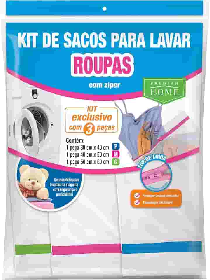 Kit 3 peças Saco para Lavar Roupa com zíper - Tam. P, M, G | Premium Home (Ref.: 429)