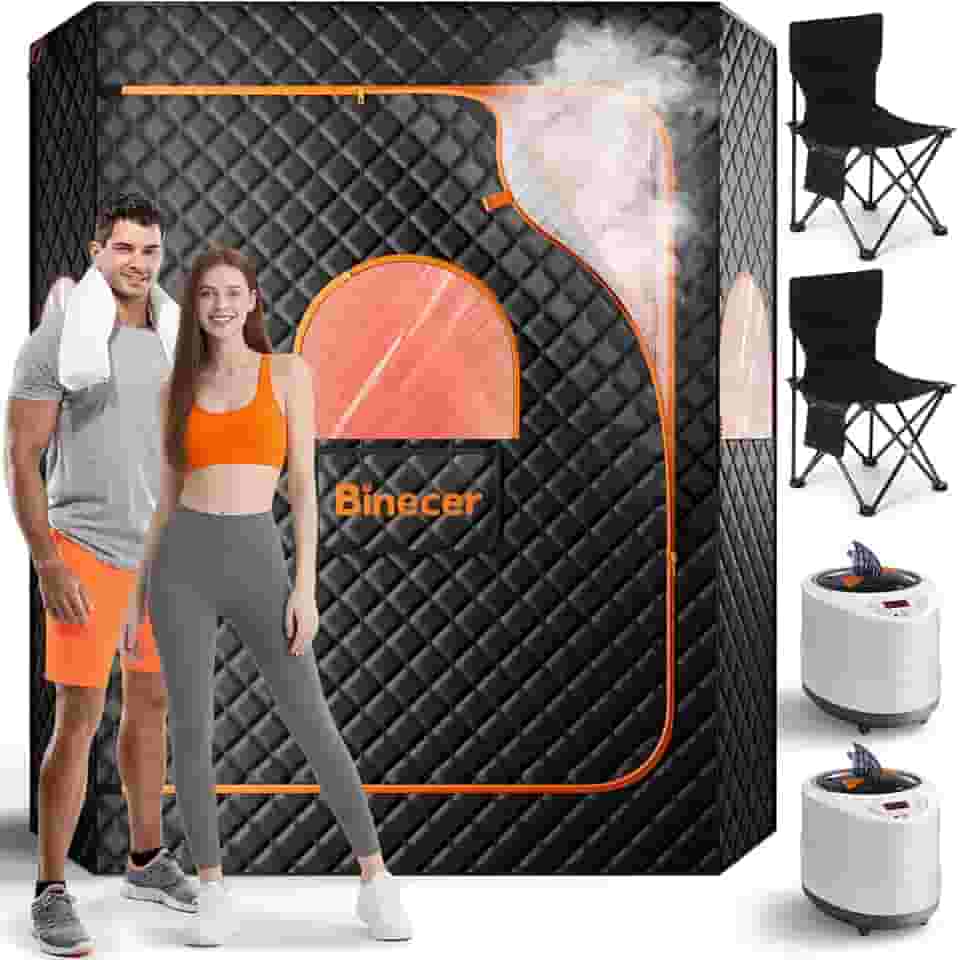 Sauna para 2 pessoas, caixa de sauna grande atualizada, sauna a vapor portátil para casa com 2 vaporizadores, 2 cadeiras dobráveis, preta