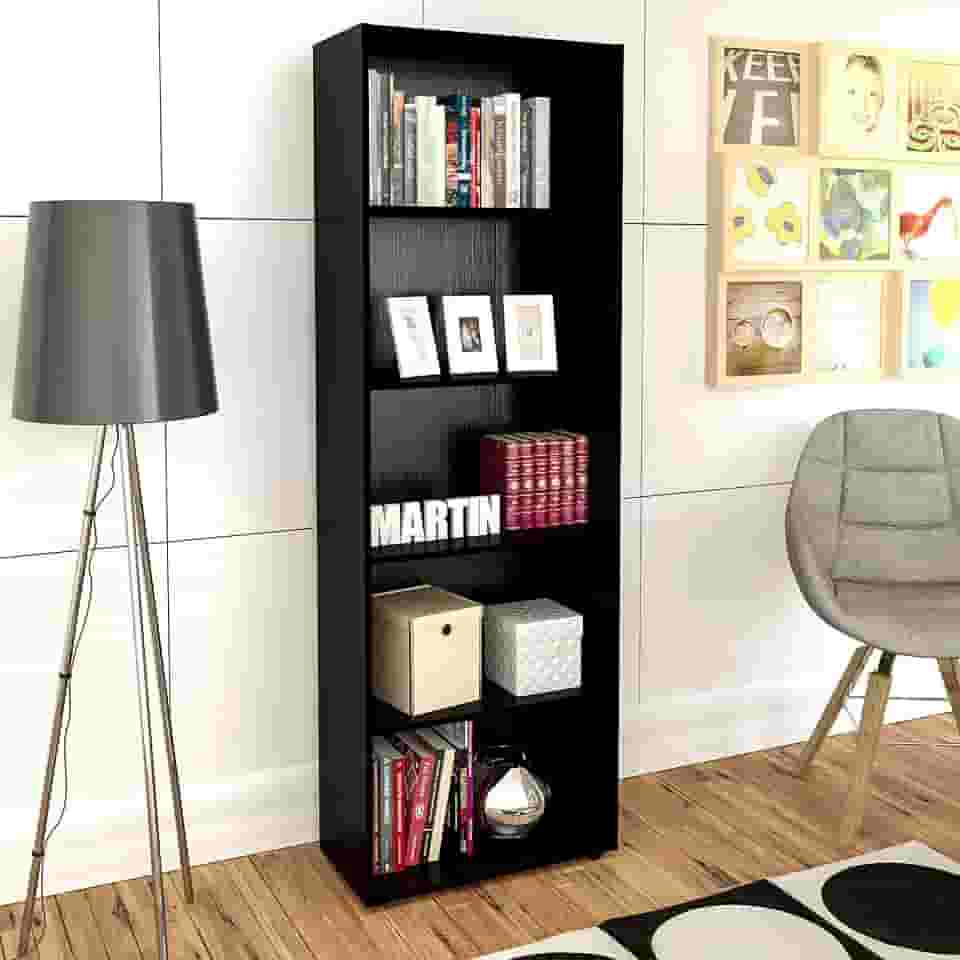 Estante Livreiro com 5 nichos MULTY cor Preto - Artely