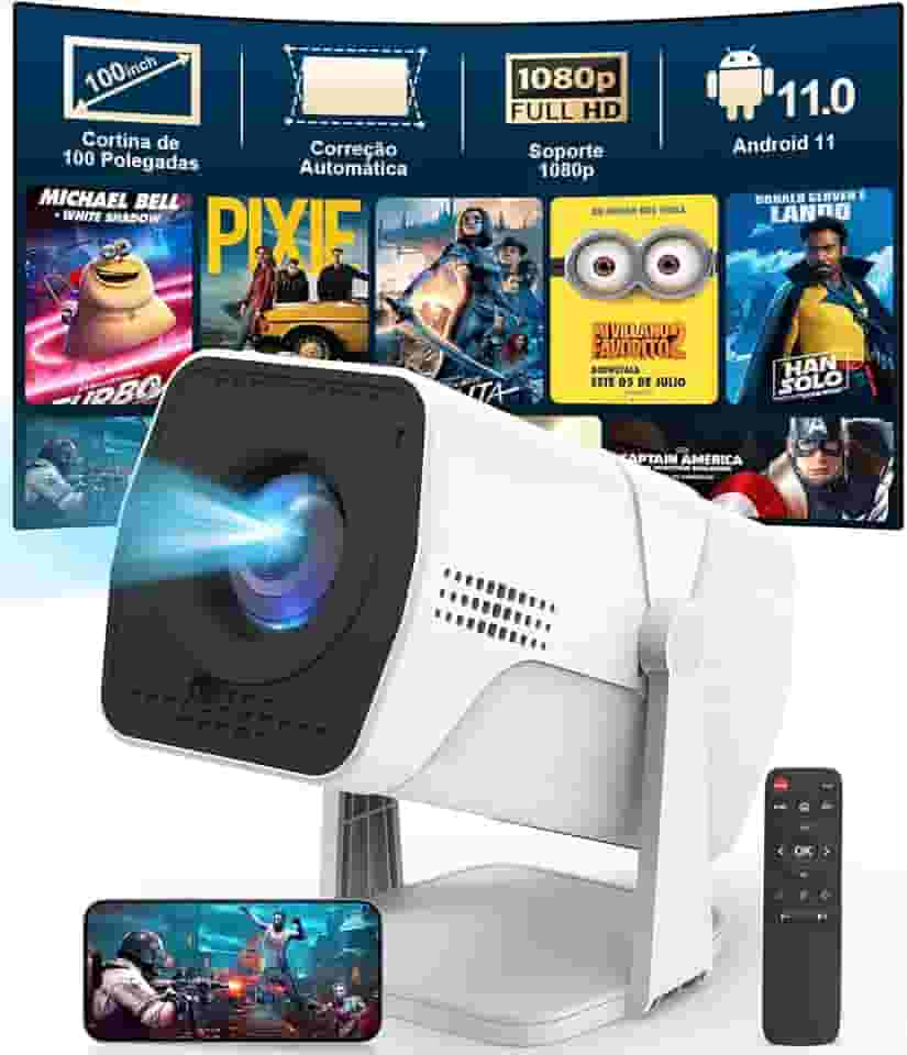 Mini Projetor Portátil 5G WiFi 6 Bluetooth Android,Suporte 4K e 1080P Full HD, 180° Giratório, Keystone Automático, Compatível com Android/iOS/HDMI/USB/Áudio, Tela de Projeção Grátis,Ideal para Casa