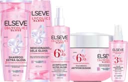 L'Oréal Paris Elseve Glycolic Gloss Kit Tratamento Capilar Completo, Combate a Porosidade e Garante Brilho Gloss, Shampoo 400ml + Condicionador 400ml + Máscara 300g + Acidificante 200ml + Sérum 100ml