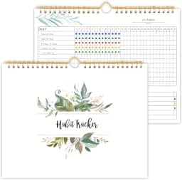 Calendário rastreador de hábitos - 12 meses sem data, diário, semanal e mensal, periódico de rastreador de hábitos, vegetação floral, encadernação em espiral com metas de escrita e materiais de