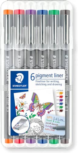 STAEDTLER Caneta Nankin Pigment Liner 4+2. Pontas Variadas: 0.05, 0.1, 0.2, 0.3, 0.5 e 0.8mm - Fineliner Permanente com Tinta Pigmentada, À Prova d’Água, Ideal para Escrita, Esboço e Desenho