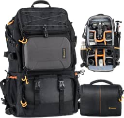 Tation Mochila para câmera Pro 2 bolsas em 1, grande, com compartimento para notebook de 15,6 polegadas, capa de chuva, extragrande, para viagem, caminhada, câmera, mochila DSLR