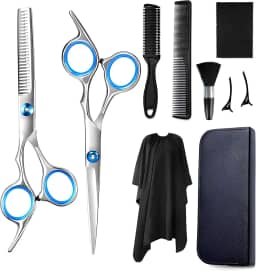 Kit Barbeiro Profissional 10 Peças - Tesoura de Cabeleireiro com Capa Protetora, Tesoura para Cortar Cabelo, Pentes e Acessórios para Barbearia ou Casa - Presente Ideal para Barbeiros e Cabeleireiros