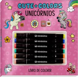 Cute Colors - Unicórnios: Livro de Colorir com 6 Canetinhas, Ilustrações de Unicórnios e Lâmina de Acetato