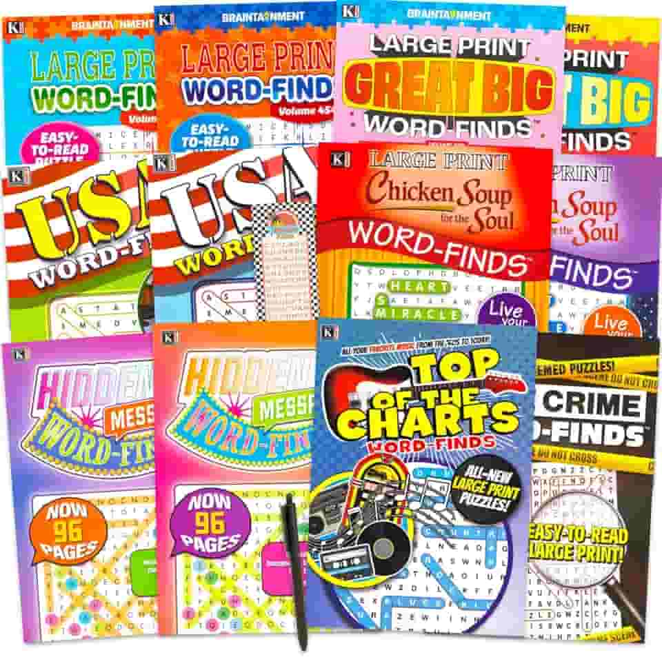 Generic Livros De Caça-Palavras Com Letras Grandes Para Adultos - Pacote Gigante 12 Canetas Variety Plus, Atividades Adultos, Idosos E Crianças