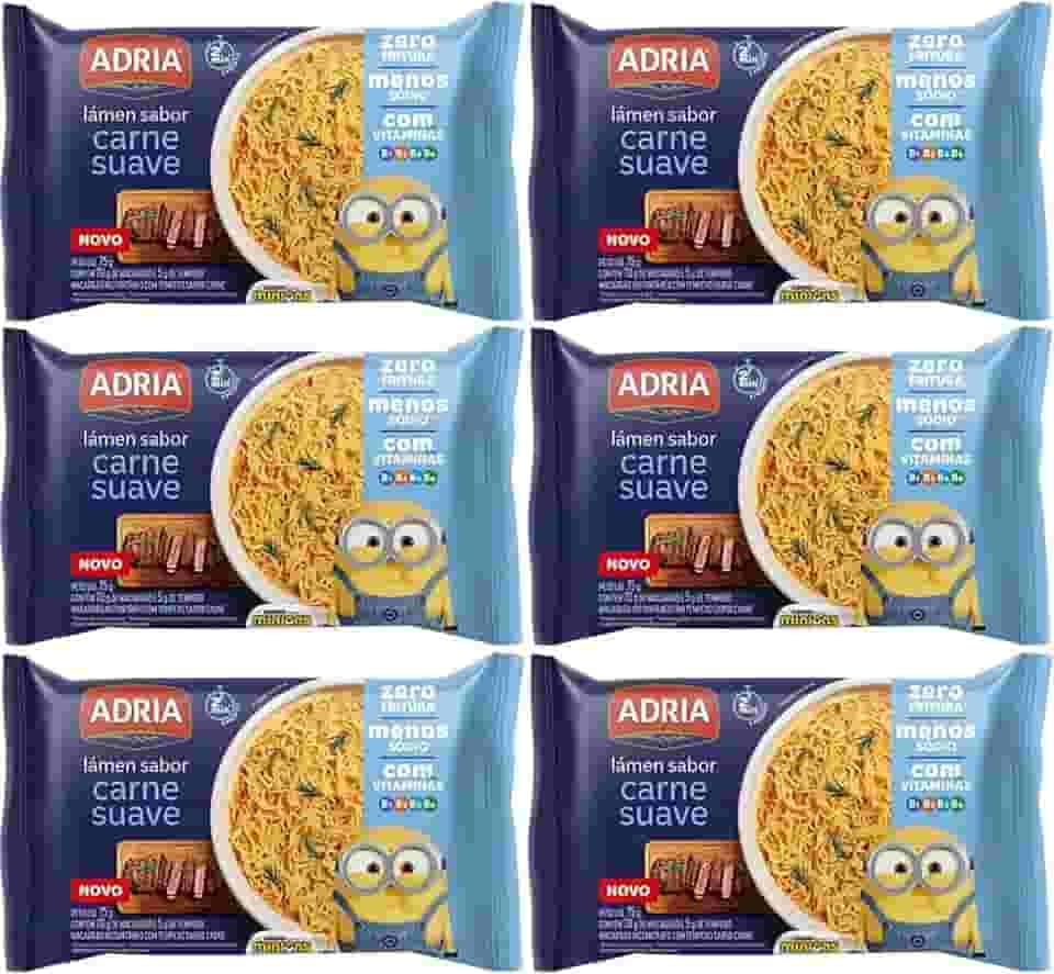 Kit 6 Macarrão Instantâneo Carne Suave Adria Zero Fritura