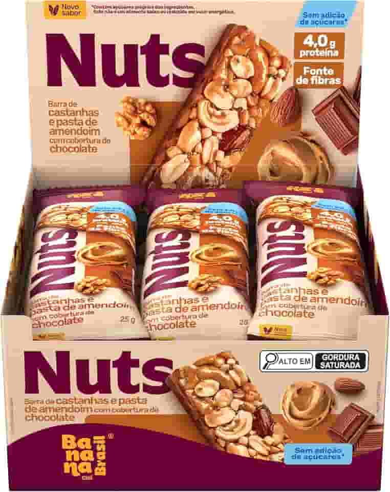 Banana Brasil Barra De Castanhas E Pasta De Amendoim Com Cobertura De Chocolate Com 12 Unidades De 25G