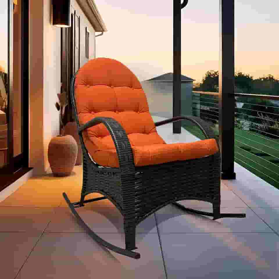 Cadeira Balanço Com Almofada Poltrona Descanso Ergonômica para Varanda Área Externa Junco Espuma Macia Tecido Impermeável