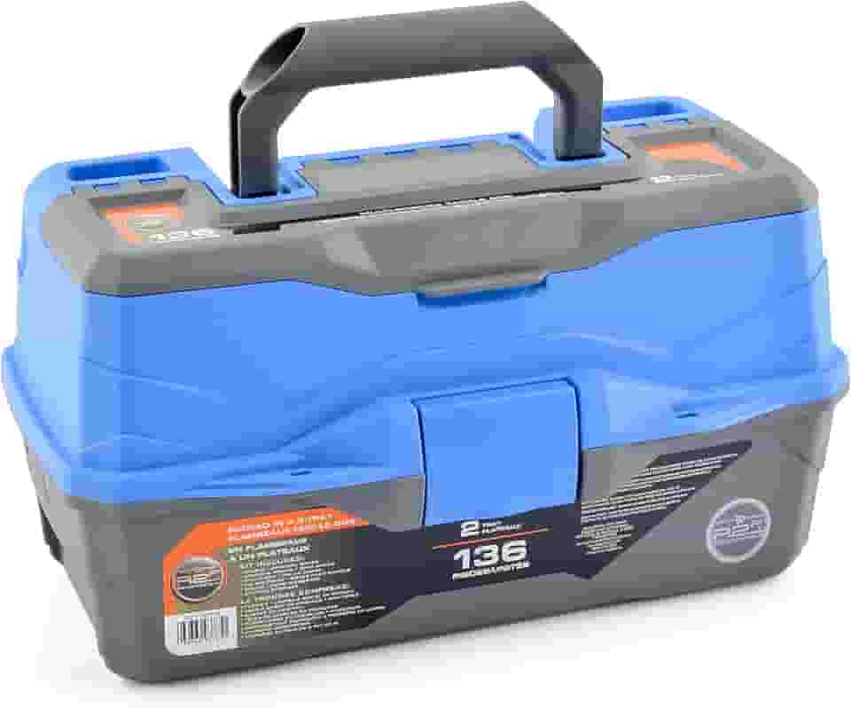 SouthBend Caixa organizadora de equipamentos de pesca com equipamento incluído, 2 bandejas, 136 peças, azul