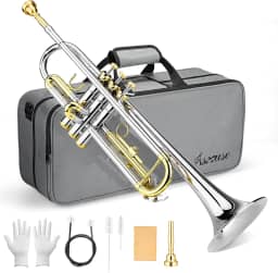 Asmuse Conjunto profissional de instrumentos de trompete, trompetes estudantis para iniciantes, trompetas musicales com estojo rígido, instrumentos de latão com kit de limpeza de trompete, luvas de