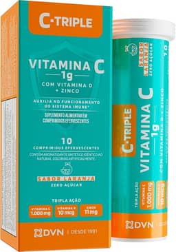 Vitamina C Efervescente 1g + D 400 ui + Zinco 10 mg 10 Comprimidos - C-Triple - Imunidade e Antioxidante