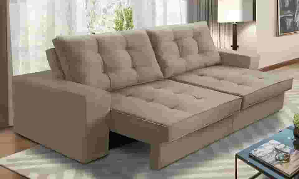 Sofá Retrátil e Reclinável 2 lugares 1,70m com Molas Marcela Suede Cappuccino Adonai Estofados