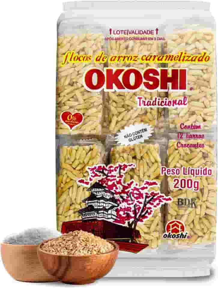OKOSHI - Okoshi Tradicional 12 Barrinhas - Snacks Saudáveis, Lanches Fit para a Dieta - Vegano, Sem Glúten, Sem Lactose, Sem Gordura Trans, Kosher - 200g