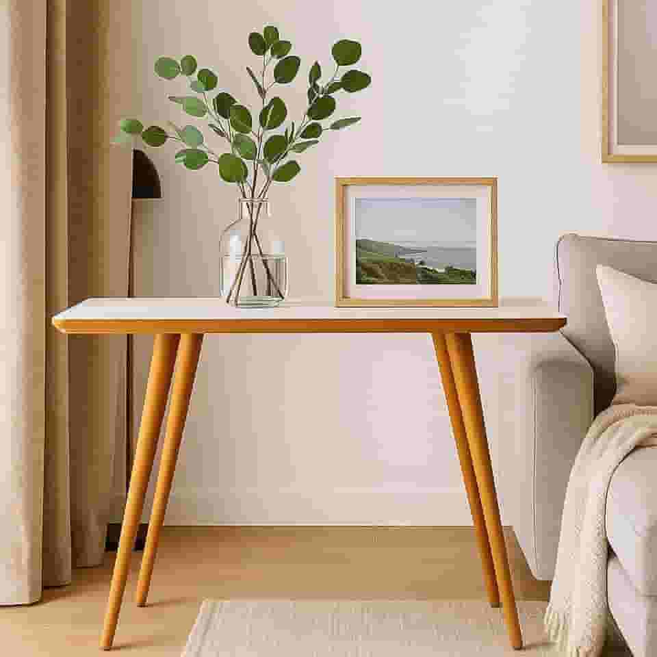 Buffet Aparador Retrô de Madeira Maciça com Pés Palito Sala de Estar, Cantinho do Café e Decoração Moderna (Branco Amadeirado)