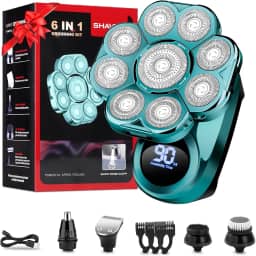 Barbeadores de cabeça 9D para homens carecas, barbeador elétrico para homens, kit de cuidados masculinos 6 em 1 com aparador de pelos do nariz, aparador de barba, barbeador rotativo à prova d'água