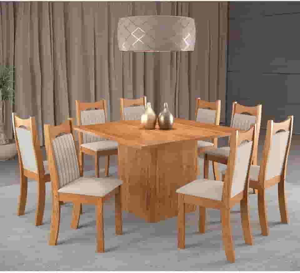Conjunto de Jantar Mesa Quadrada Panama com 8 Cadeiras Dalas Mel/Marfim