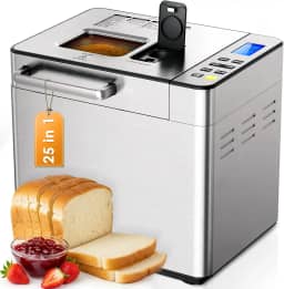 EUHOMY Máquina de fazer pão 25 em 1 máquina de fazer pão de 900 g, máquinas de pão com dispensador de nozes e dispensador de fermento, 3 tamanhos de pão, 3 cores de crosta, máquina de massa com opções