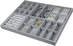 Reluz Art Organizador Para Joias Gaveta Veludo Para Acessórios, Relógios, Anéis, Óculos e Colares (45 x 35 x 3,5cm, Cinza)