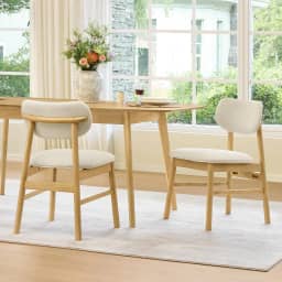 CHITA Conjunto de 2 cadeiras de jantar estofadas, cadeiras modernas de cozinha e sala de jantar de meados do século, moldura de madeira maciça em carvalho, tecido de chenille em creme (branco)