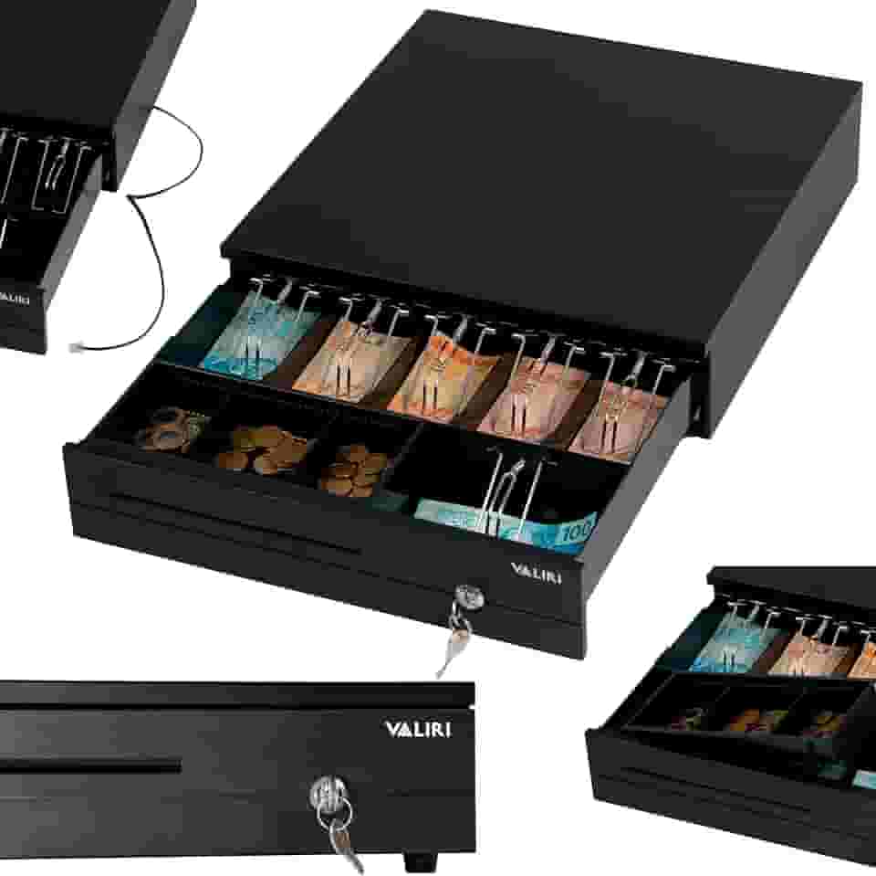 Caixa Registradora Automática e Manual Gaveta De Aço Para Loja Comércio Balcão Armazenar Guardar Dinheiro Moedas Notas (Preto)