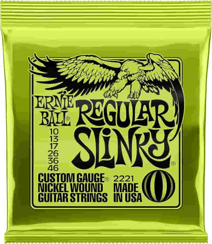 Cordas para guitarra elétrica Ernie Ball Regular Slinky, revestimento de níquel, calibre 10-46