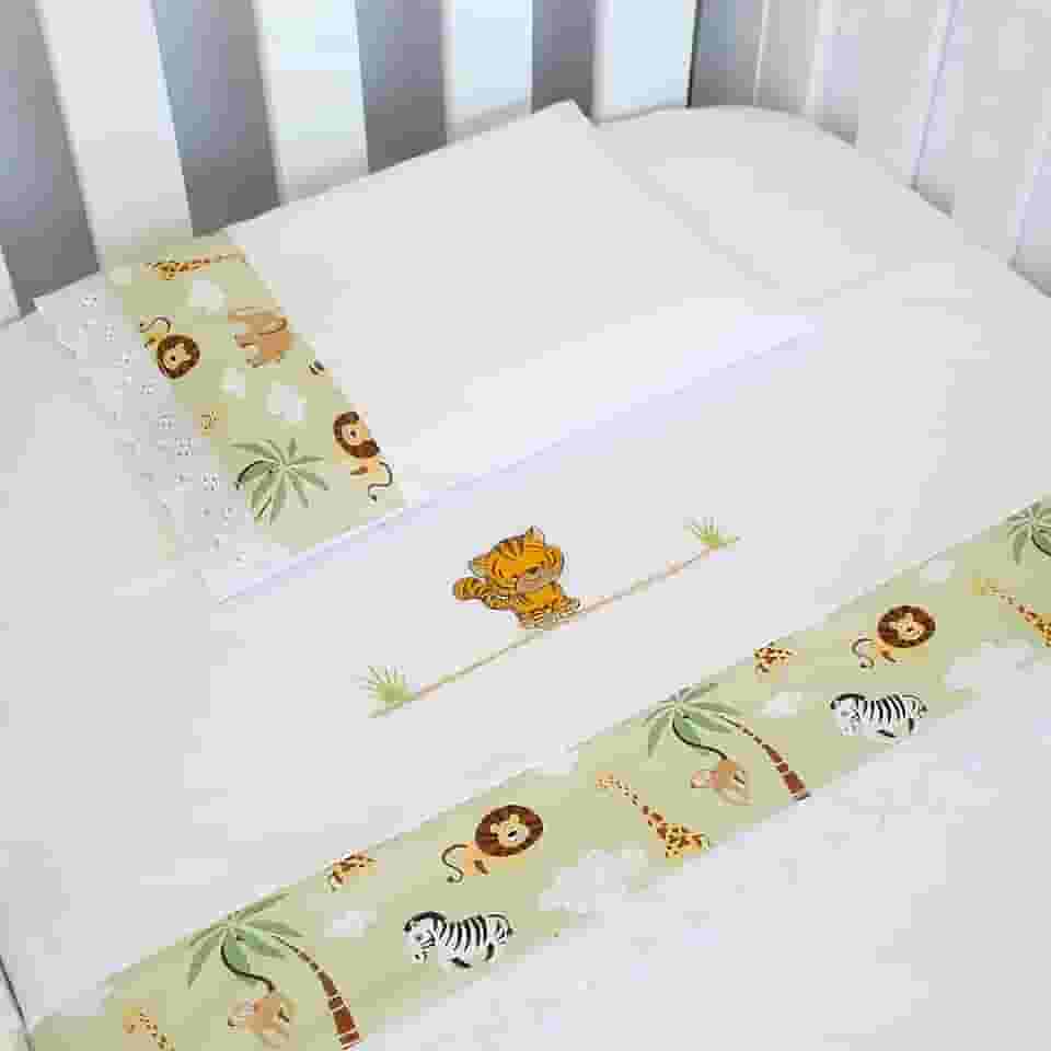Jogo De Lençol Berço Americano Bordado Bichinhos Floresta, 03 Peças 100% Algodão, Laura Baby