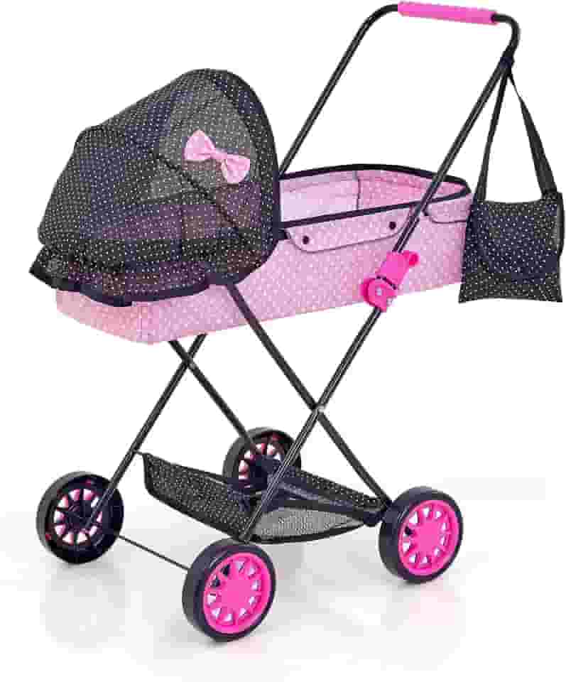 Carrinho de Boneca Veneza com Porta Objeto Coração toldo Preto 79cm