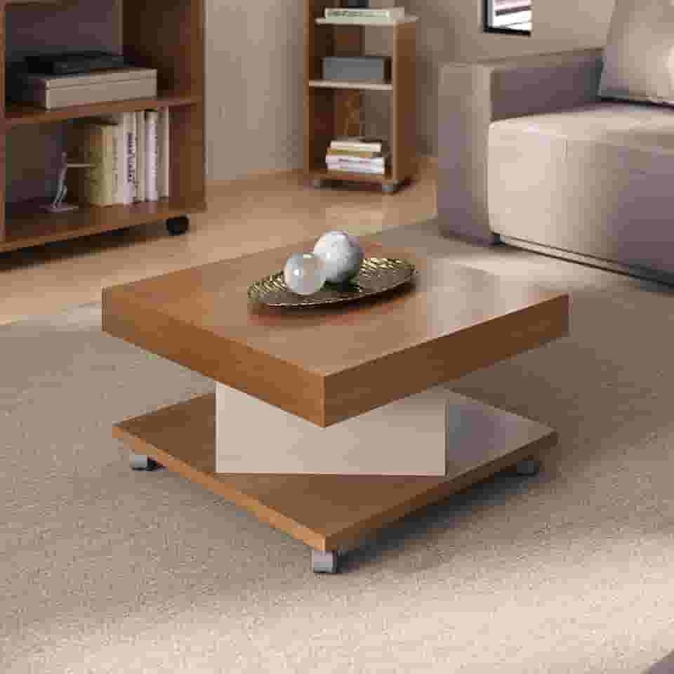 Mesa de Centro com rodizios SAARA cor Cinamomo/Off White - Artely